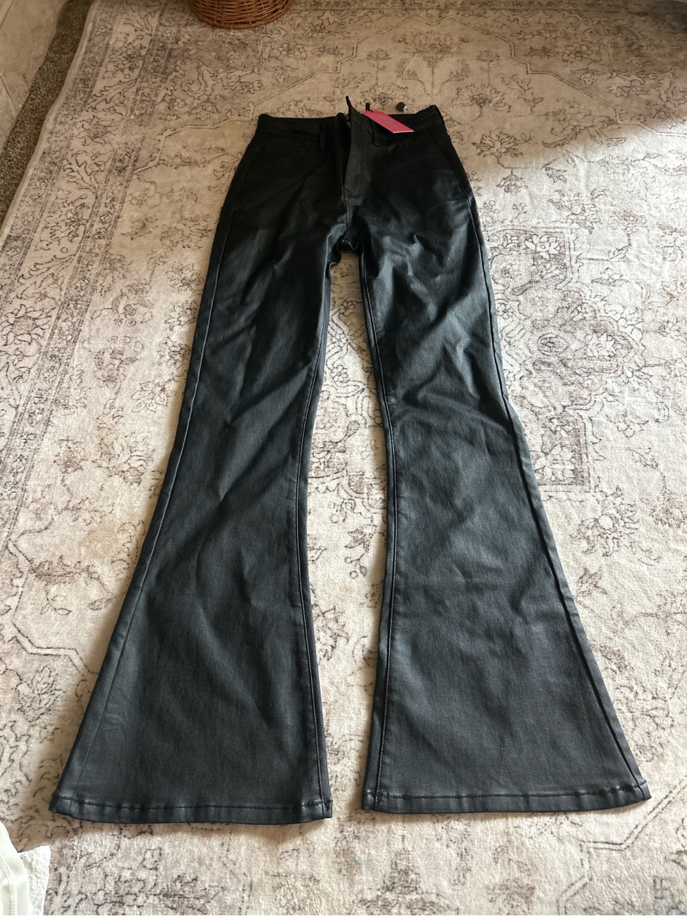 Edikted Black Faux Leather Bell Bottom Flare Pants Size Small NWT Y2K Festival